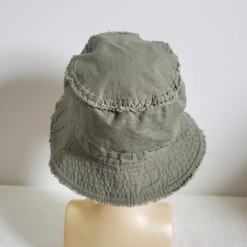 𝅺Y2K Vintage Old Navy Olive Green Frayed Brim Bucket Hat Size Medium Large